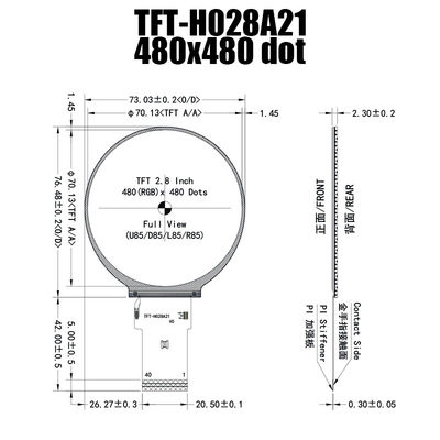2,8 Runden-Kreis-Schirm TFT-Anzeigefeld ST7701S Zoll IPS 480x480 zur industriellen Steuerung